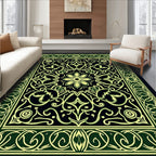 Emerald Green Floral Medallion Border Rug