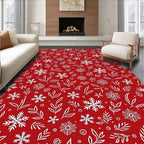 Red White Snowflake Botanical Scatter Rug