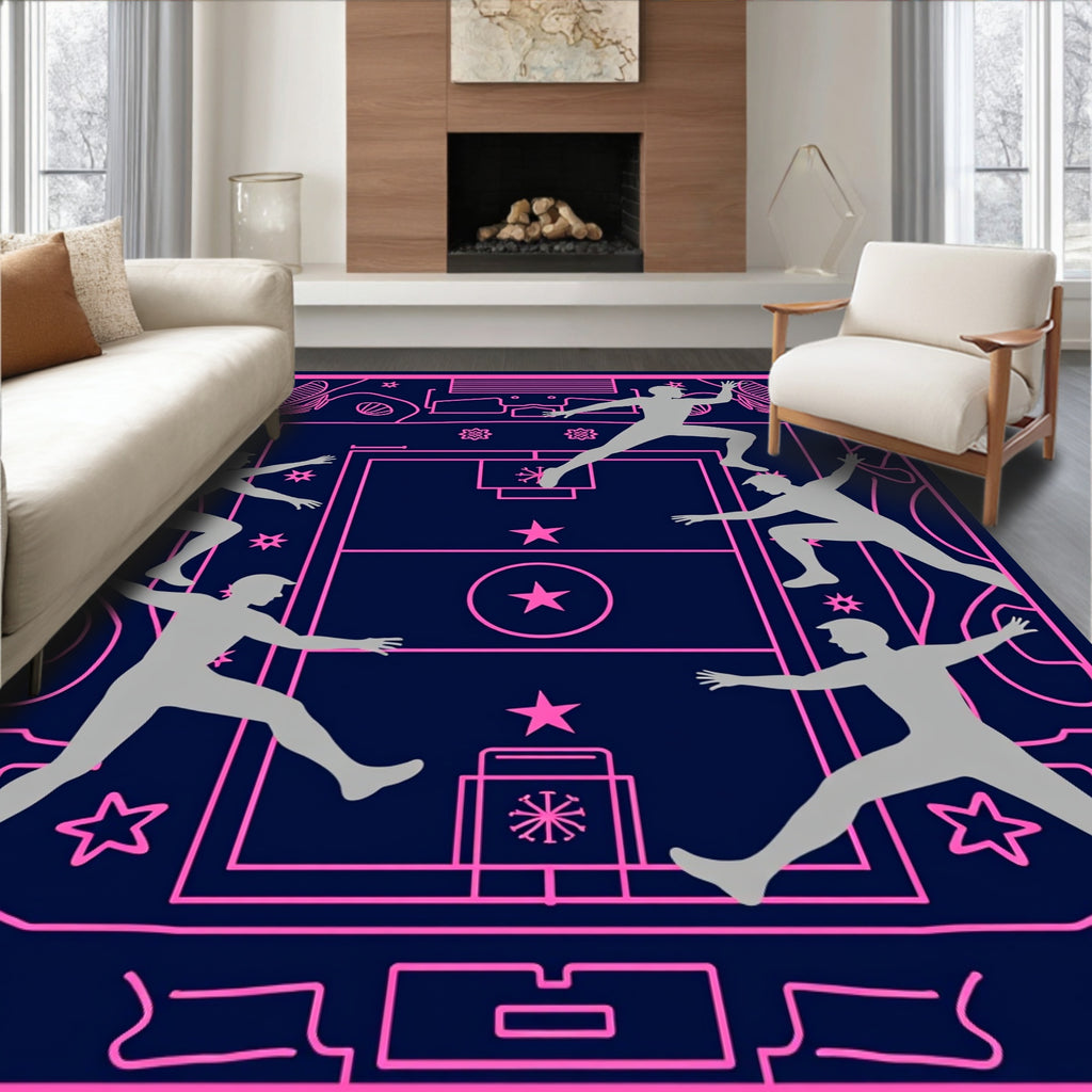 Pink Navy Silhouette Figures Athletic Rug