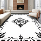 Bold Black Mandala Border Emblem Rug