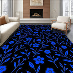 Bold Blue Floral Vine Outline Rug