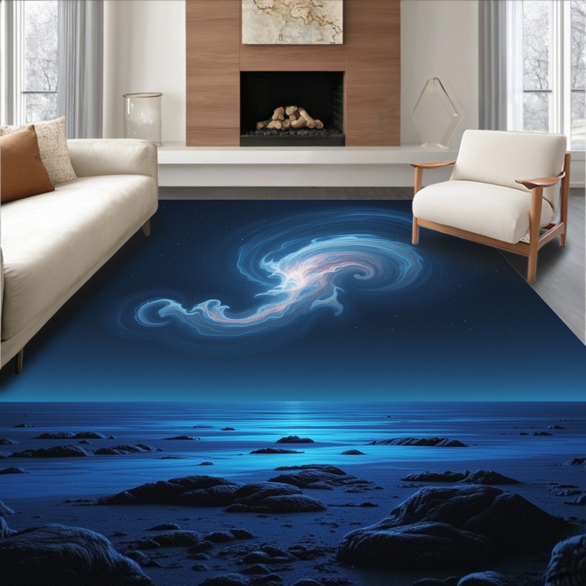 Cosmic Blue Swirl Nebula Rug
