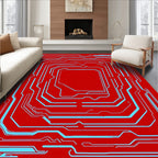 Red Circuit Board Abstract Lines Rug