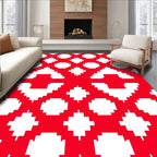 Crimson White Pixelated Geometric Layout Rug