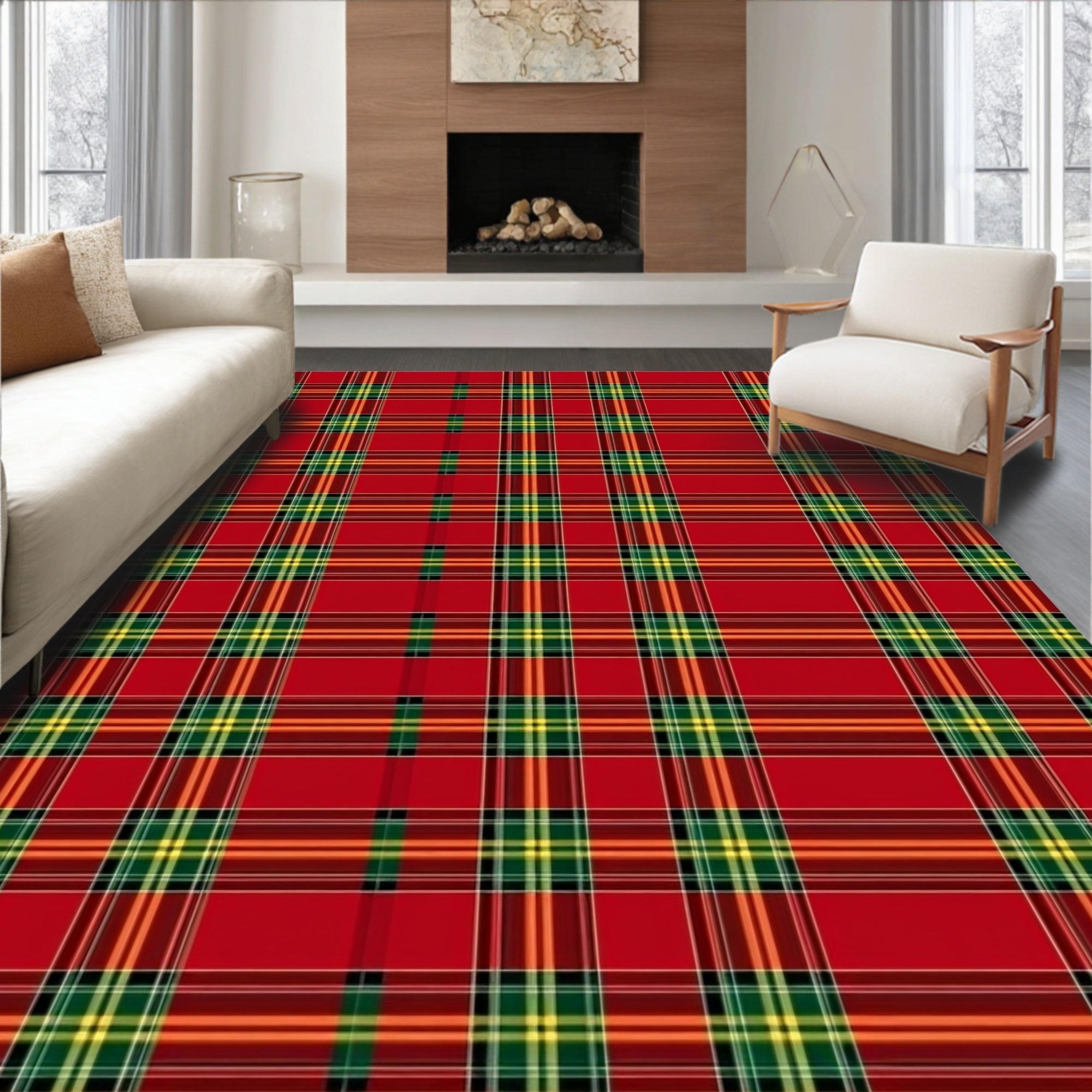 Classic Red Tartan Plaid Stripes Rug