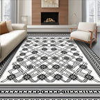 Bold Black Geometric Interlocking Stars Rug