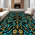 Black Gold Turquoise Filigree Mandala Rug