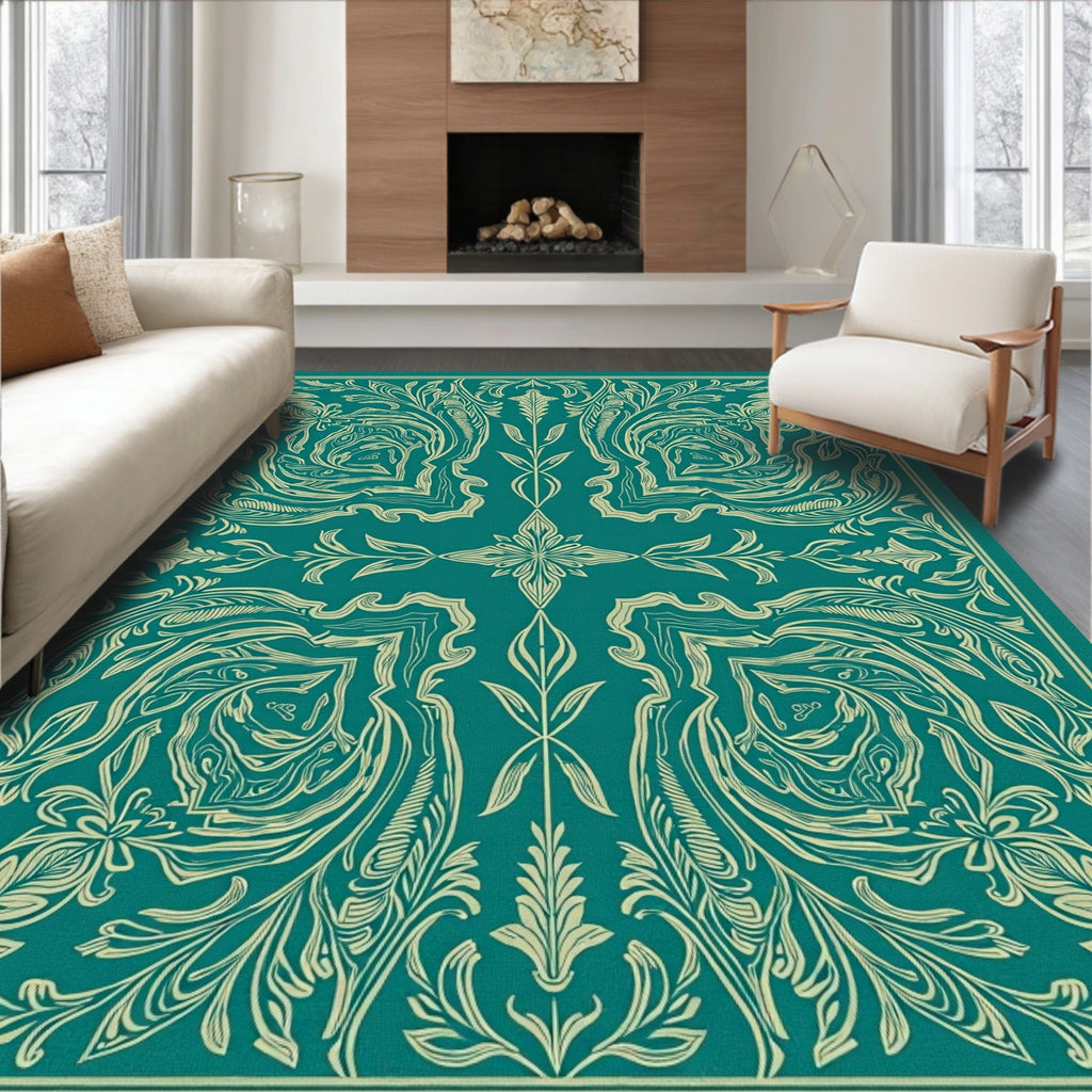 Teal Vintage Botanical Scroll Rug