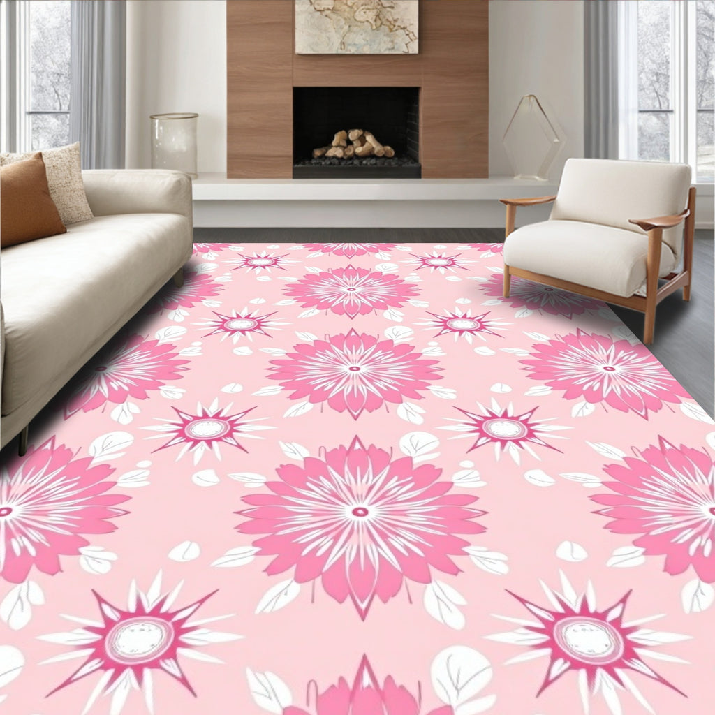 Pink Floral Starburst Mandala Rug