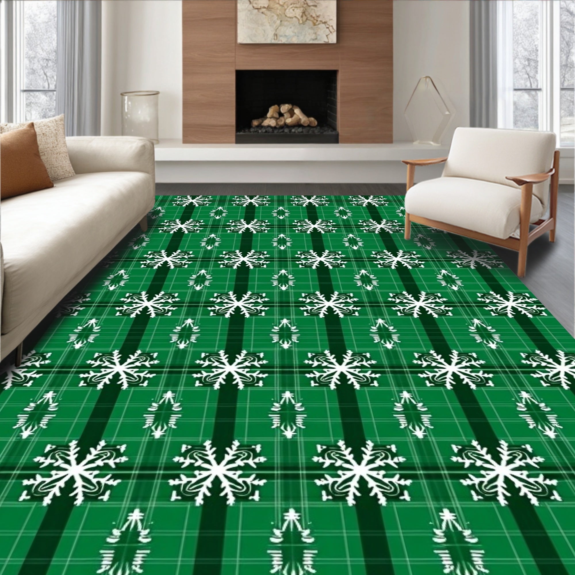 Green Tartan Snowflake Charm Rug