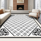 Black White Abstract Diamond Accents Rug