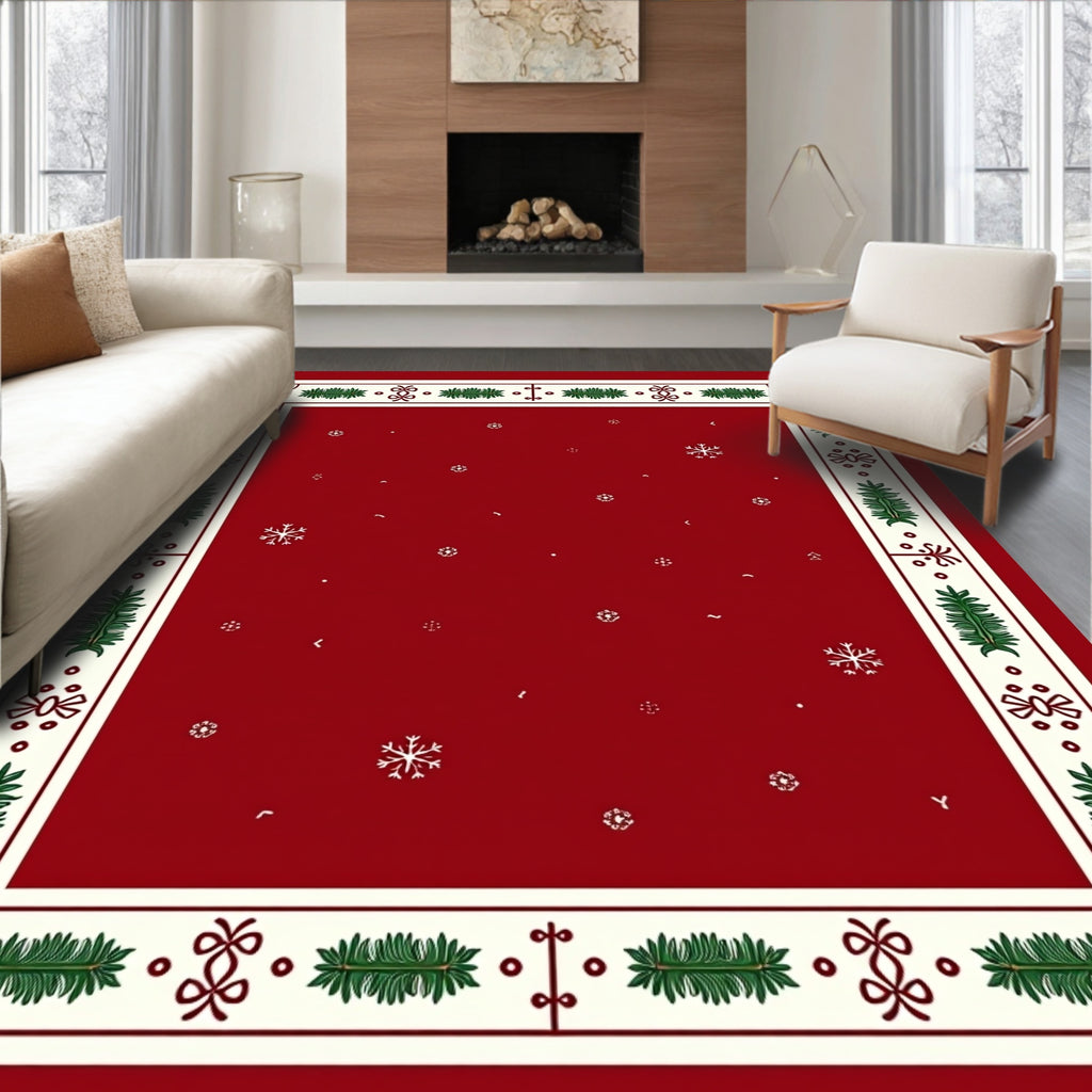 Crimson Snowflake Pine Border Rug