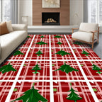 Red Green Plaid Christmas Tree Rug