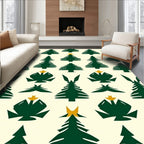 Dark Green Pine Trees Yellow Stars Rug