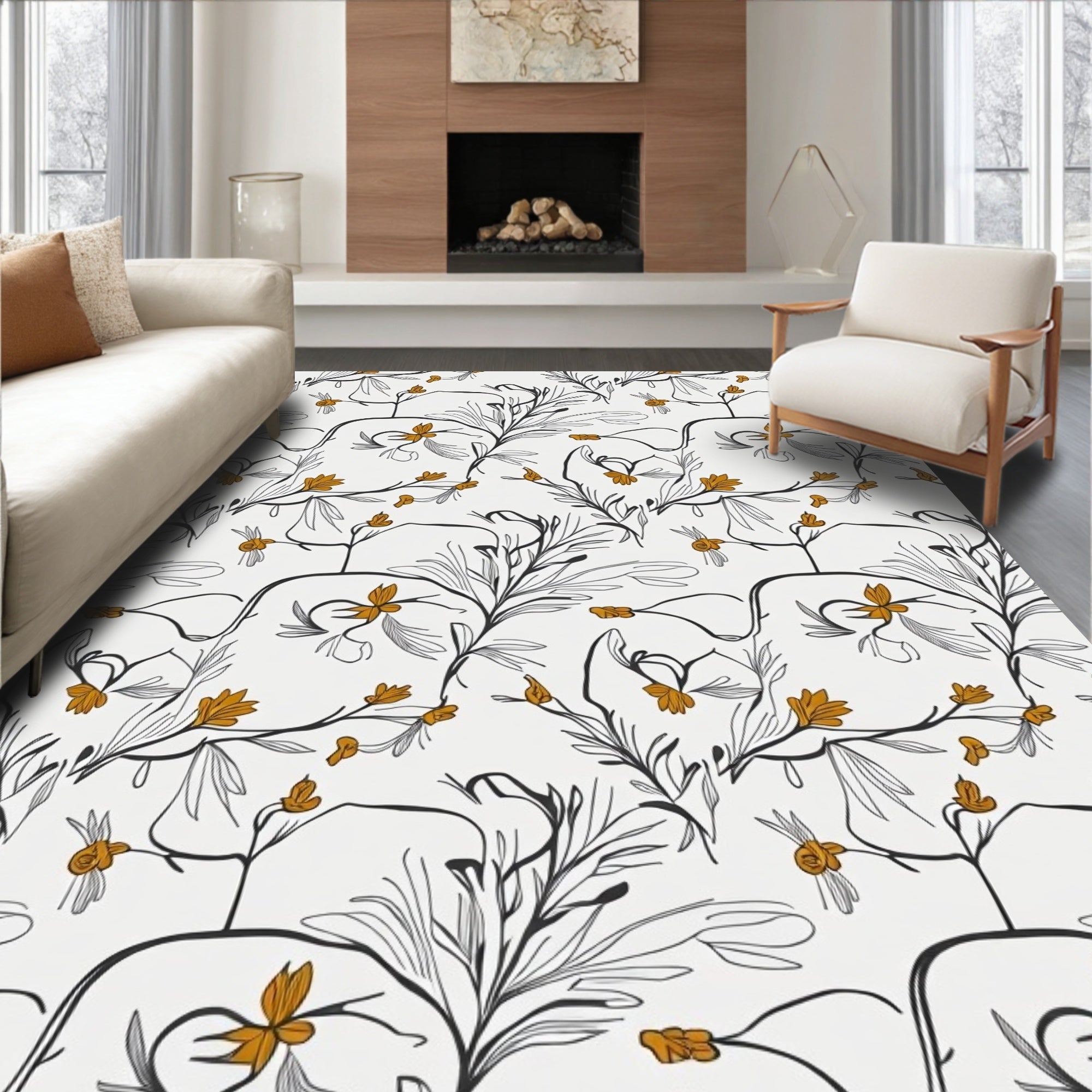 Golden Blossom Vine Sketch Rug
