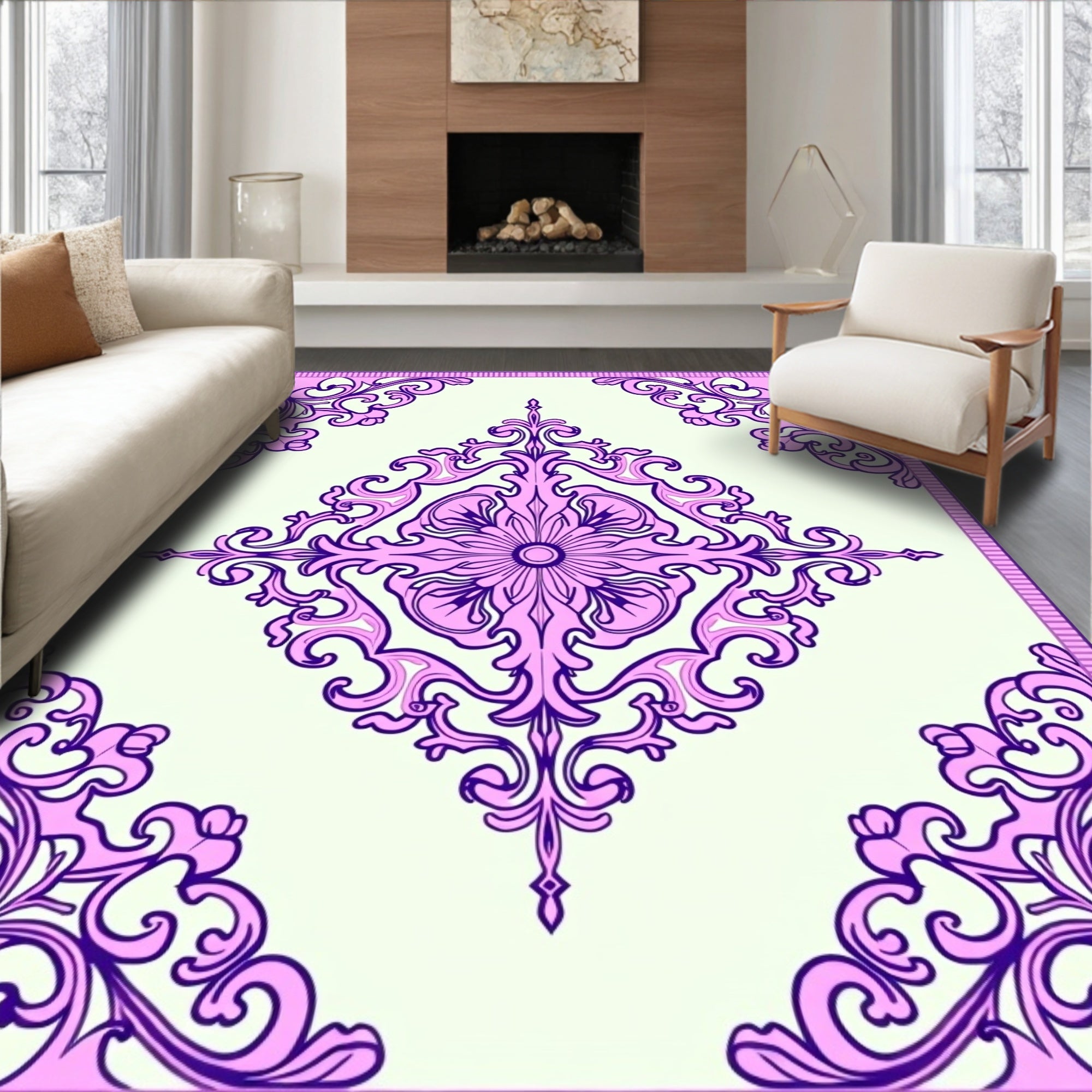 Ornate Pink Purple Floral Medallion Rug