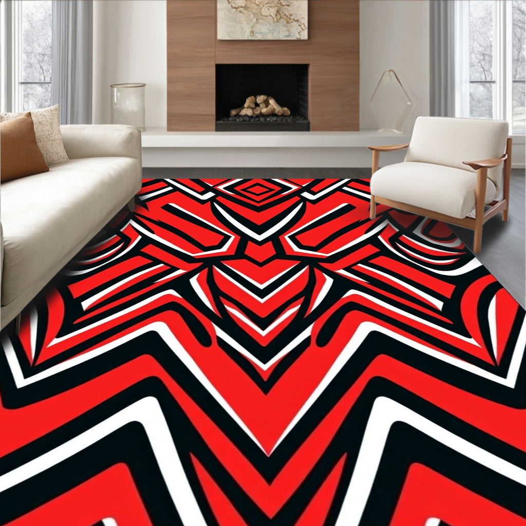 Bold Red Geometric Sharp Lines Rug