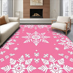 Pink White Snowflake Border Array Rug