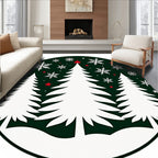 Festive Green Christmas Tree Snowflakes Rug
