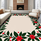 Festive Red Holly Border Rug