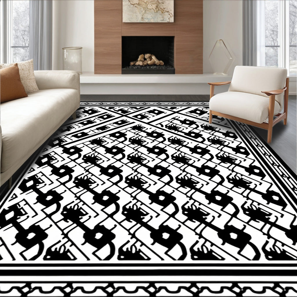 Monochrome Geometric Interlocking Lattice Rug