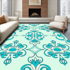 Turquoise Cream Arabesque Scroll Rug