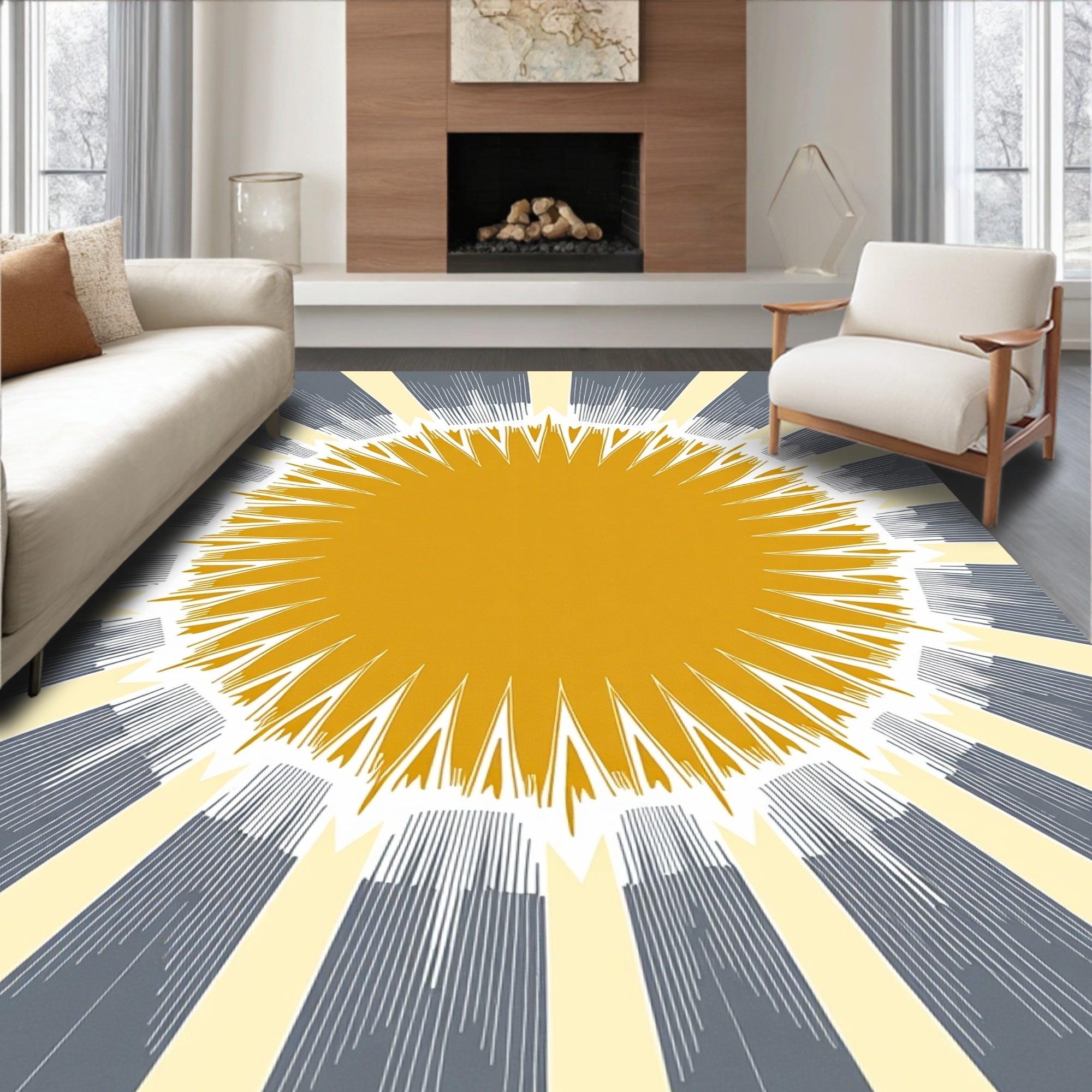 Golden Sunburst Rays Rug
