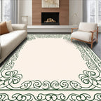 Ornate Dark Green Filigree Border Rug