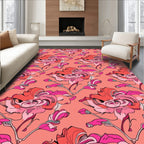 Coral Pink Whimsical Floral Arrangement Rug