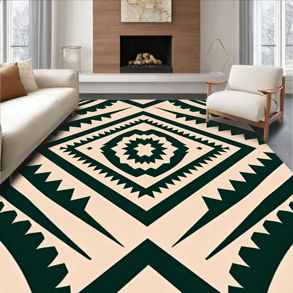 Bold Forest Green Tribal Diamond Rug