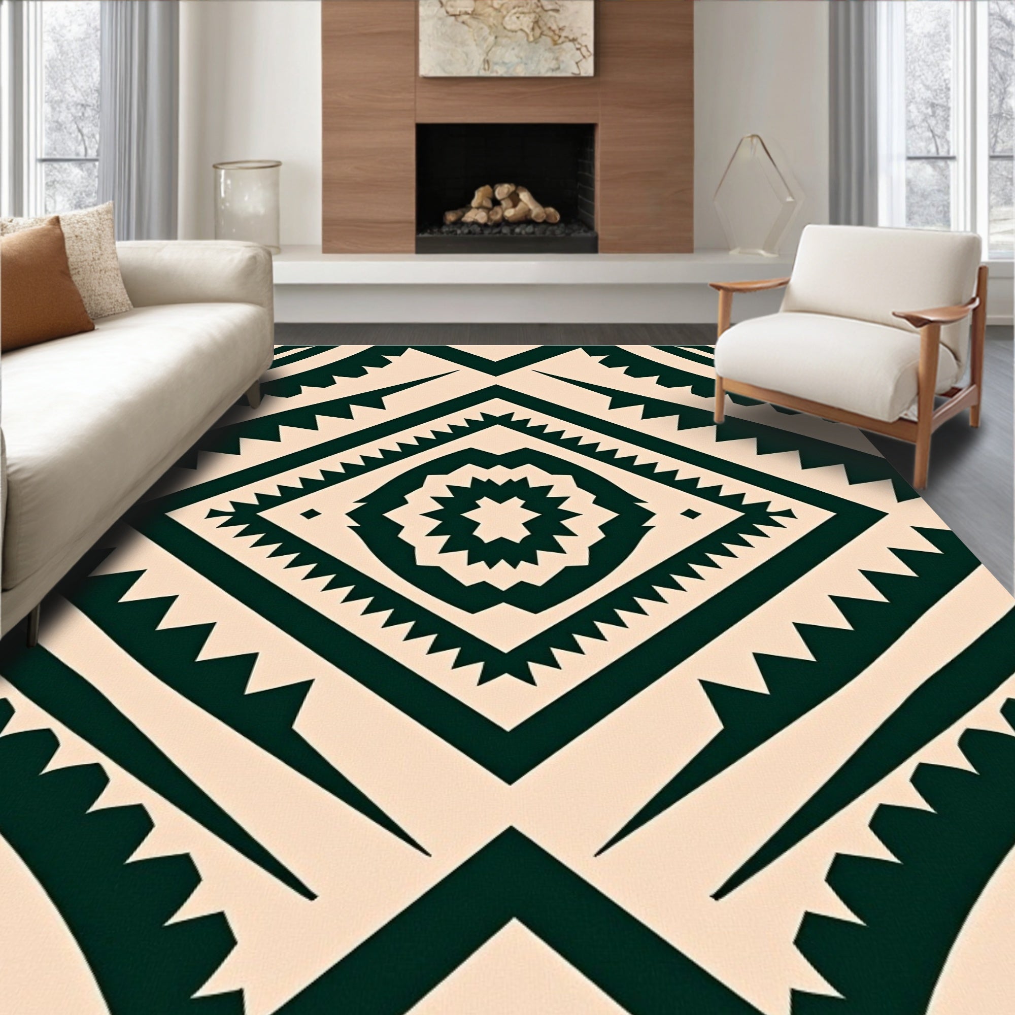 Bold Forest Green Tribal Diamond Rug