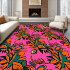 Bold Orange Teal Botanical Floral Rug