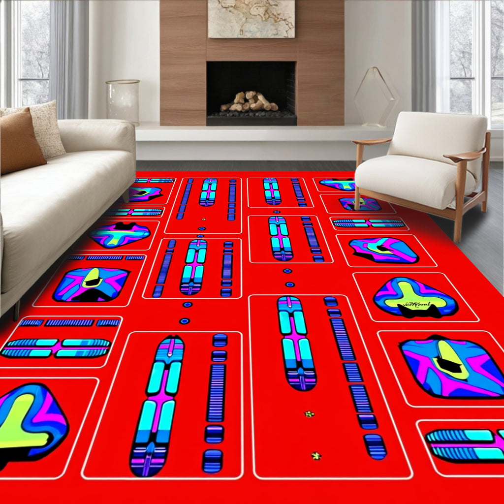 Vibrant Abstract Shapes Cool Tones Rug