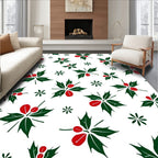 Festive Green Red Holly Leaf Cluster Rug