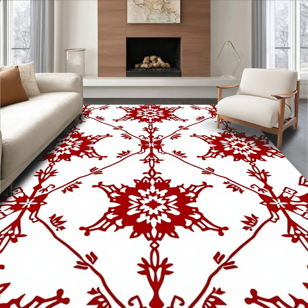 Crimson Starburst Medallion Lattice Rug