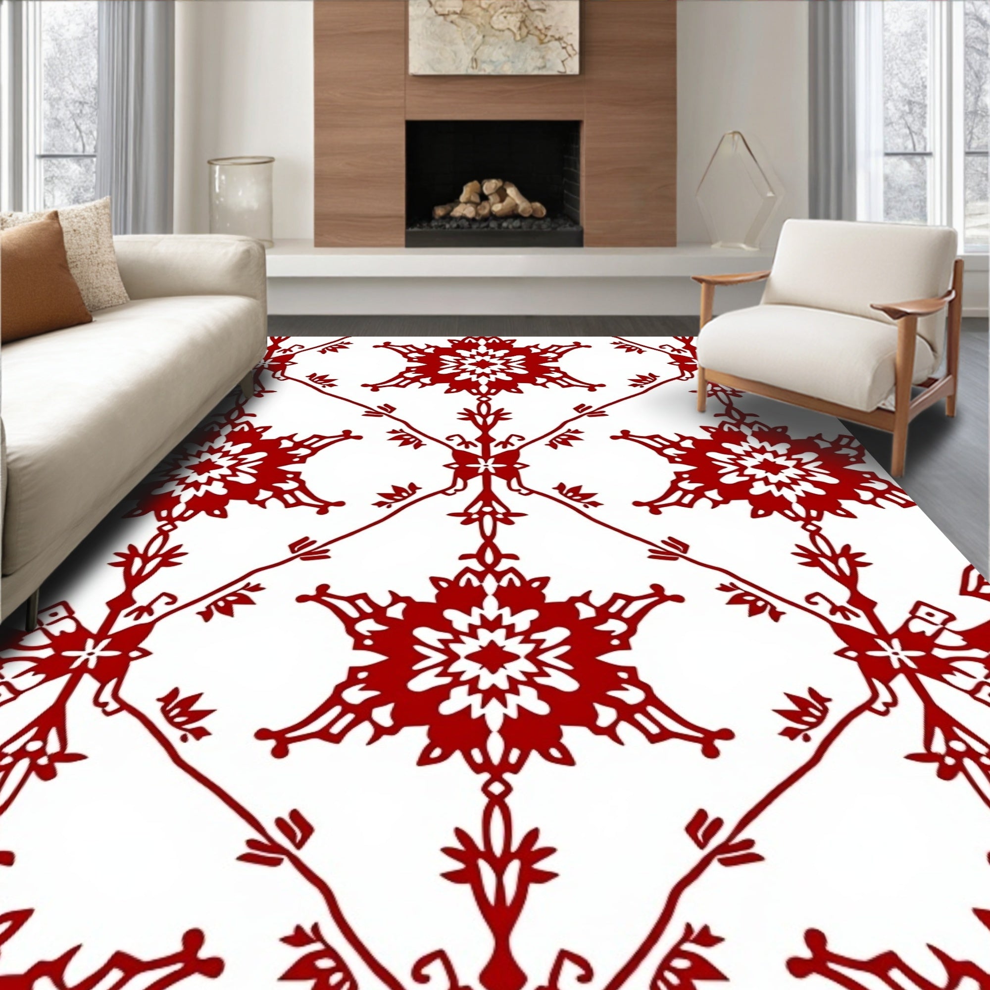 Crimson Starburst Medallion Lattice Rug