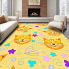Whimsical Orange Cat Floral Meadow Rug