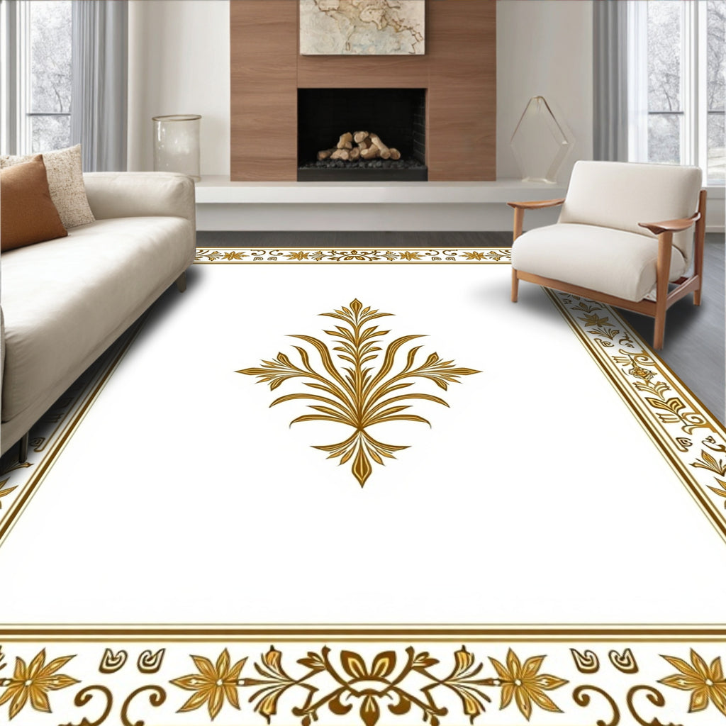 Golden Floral Vine Border Rug