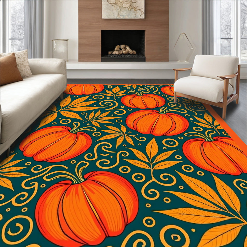 Autumn Harvest Pumpkin Vine Medley Rug
