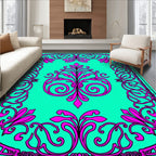 Vibrant Magenta Floral Scroll Border Rug