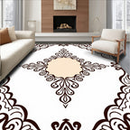 Brown White Filigree Medallion Border Rug
