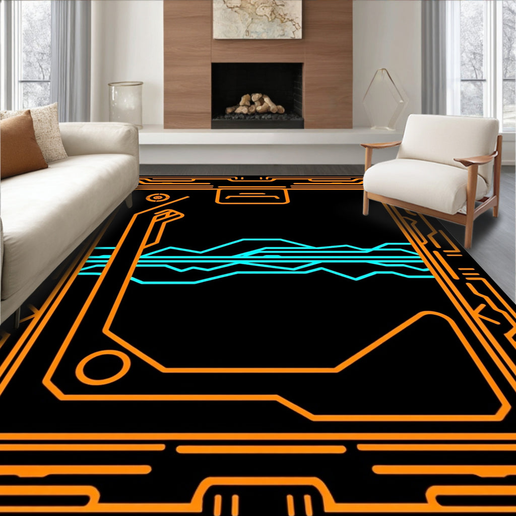 Futuristic Orange Circuit Wave Rug