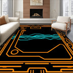 Futuristic Orange Circuit Wave Rug