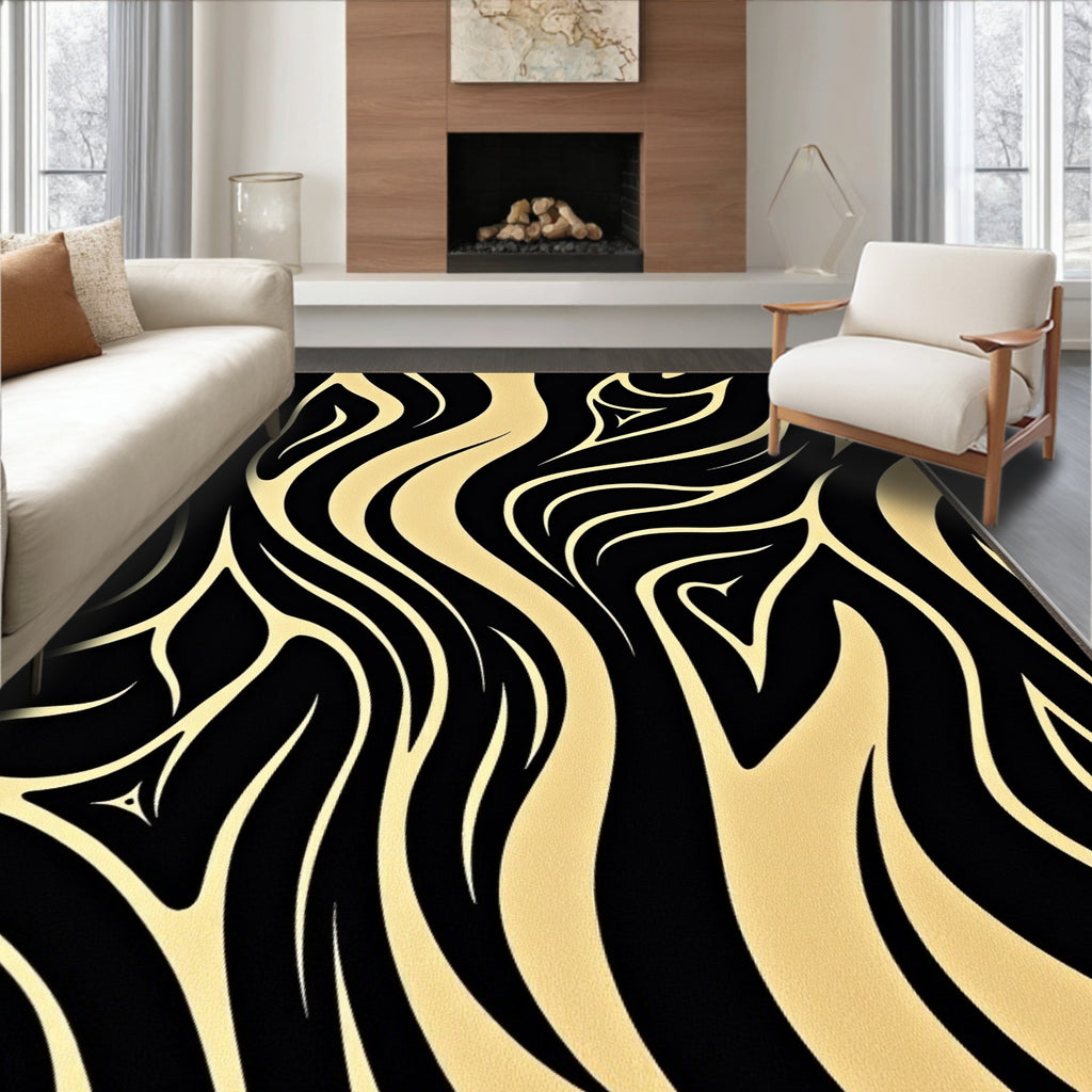 Bold Black Gold Zebra Stripes Rug