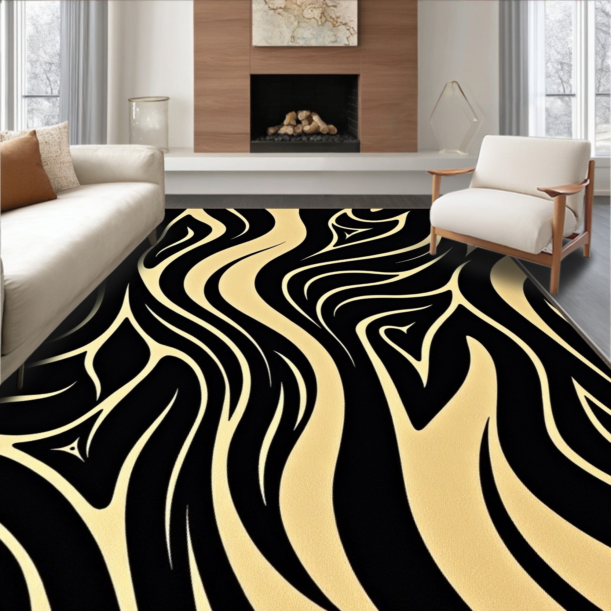 Bold Black Gold Zebra Stripes Rug