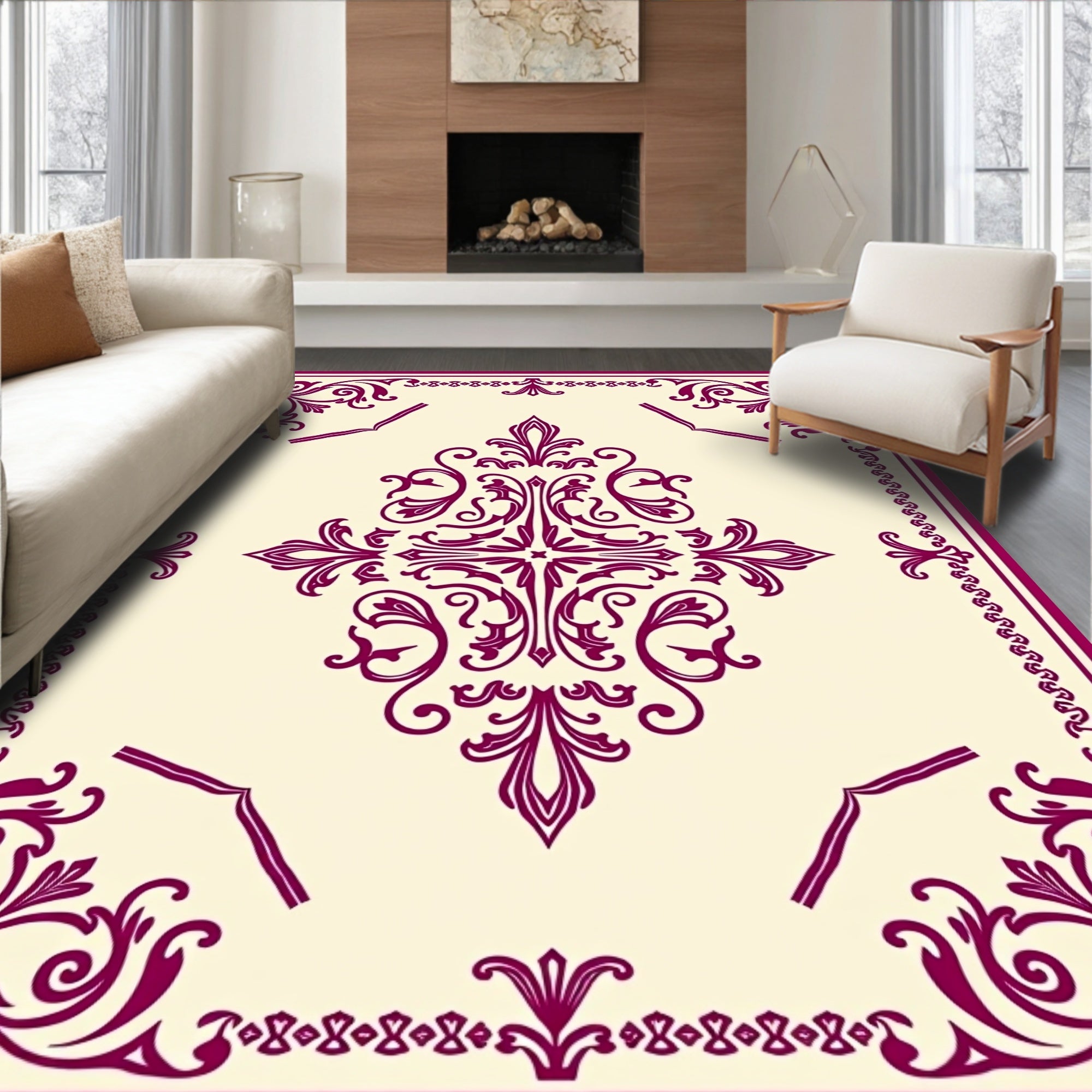 Crimson Swirl Floral Medallion Rug