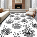 Black White Botanical Floral Outline Rug