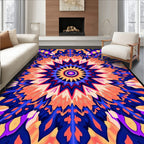 Vibrant Orange Blue Starburst Kaleidoscope Rug