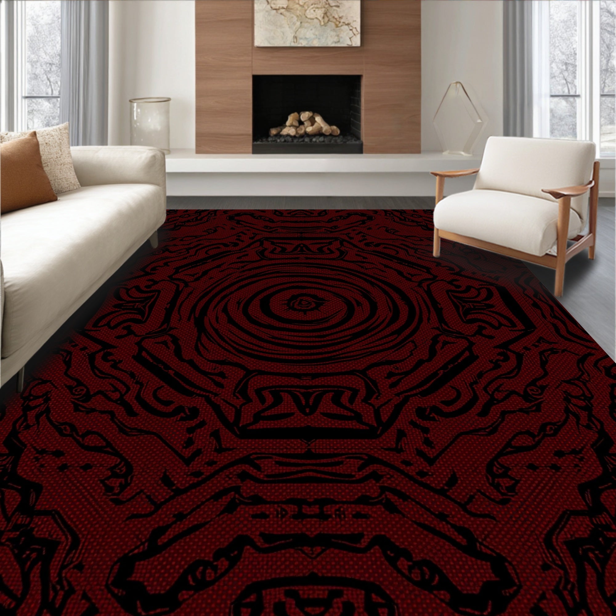 Dark Crimson Abyssal Swirl Rug
