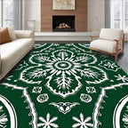 Deep Forest Green Floral Medallion Rug